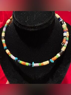 Native American Running Bear Gemstone Sterling Choker Memory Wire. Comfortable!